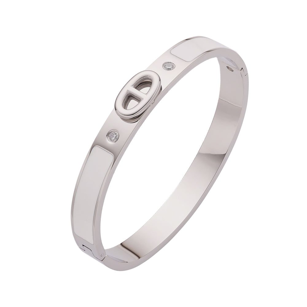 Icon Lock Enamel Bangle – Silver