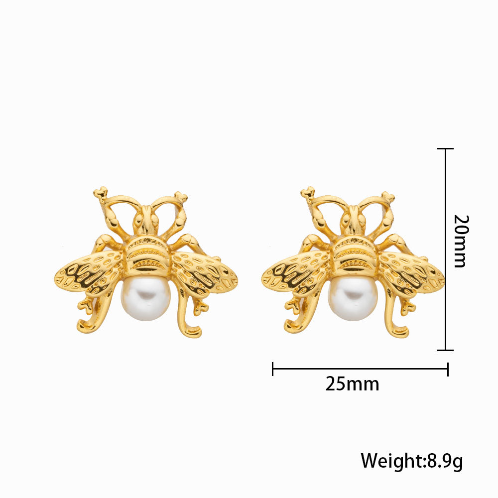 Honeybee Pearl Gold Stud Earrings