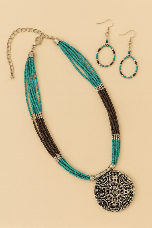 Turquoise & Grey Multi-Strand Necklace Set