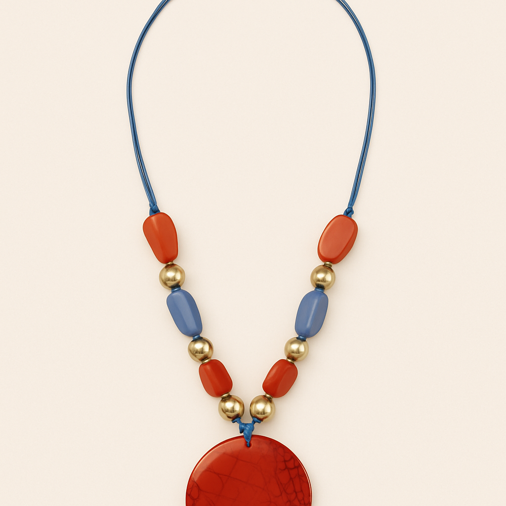 Bold Red Stone Pendant Necklace with Adjustable Chain