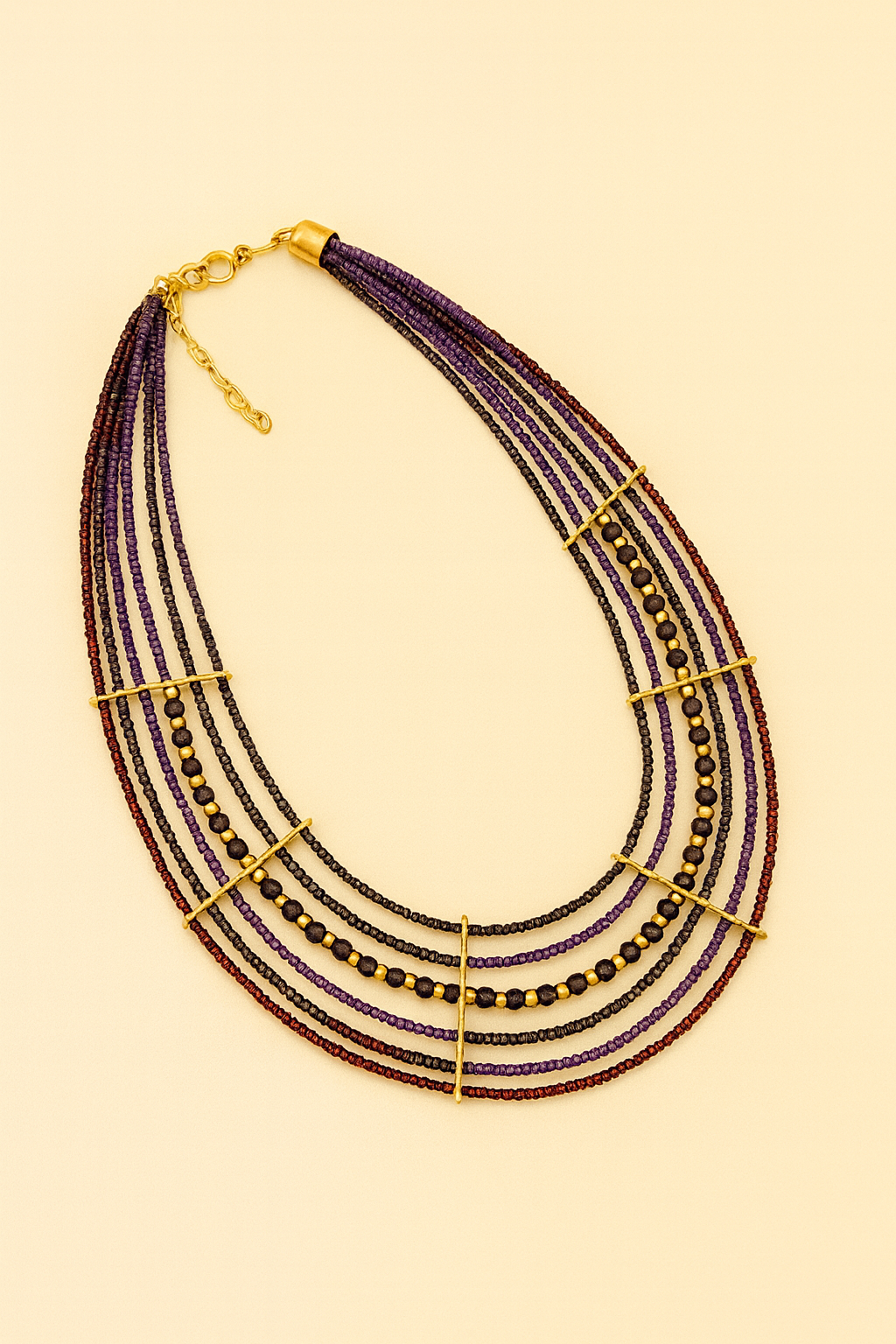 Red & Teal Multi-Strand Beaded Statement Necklace