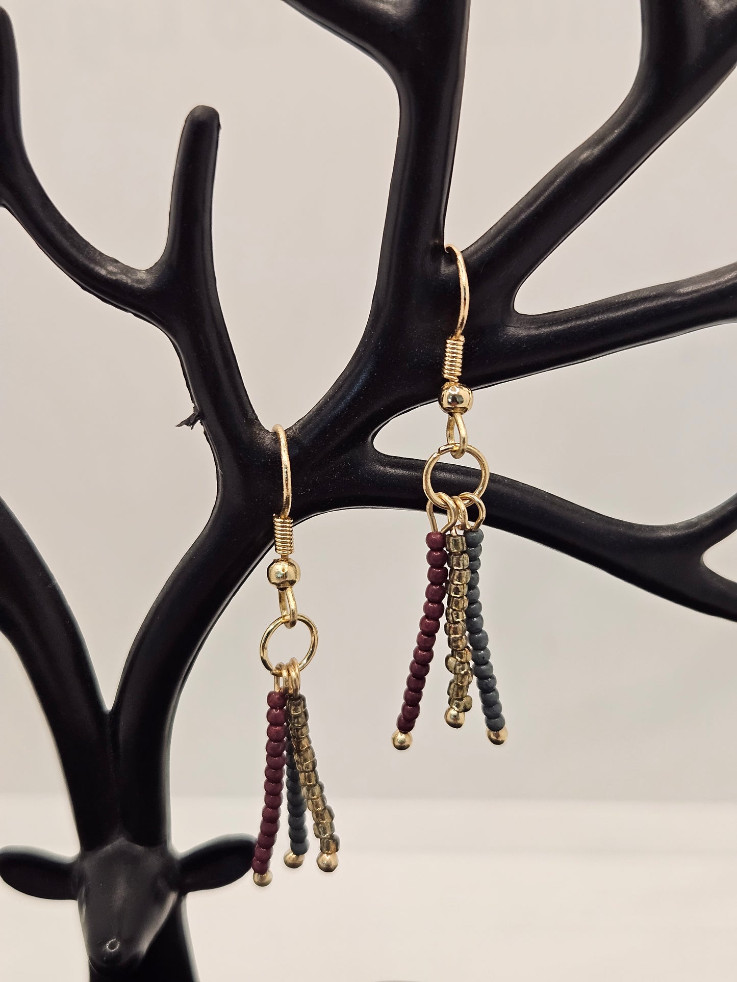 Red Multi-Strand Beaded Necklace with Tassel Earrings