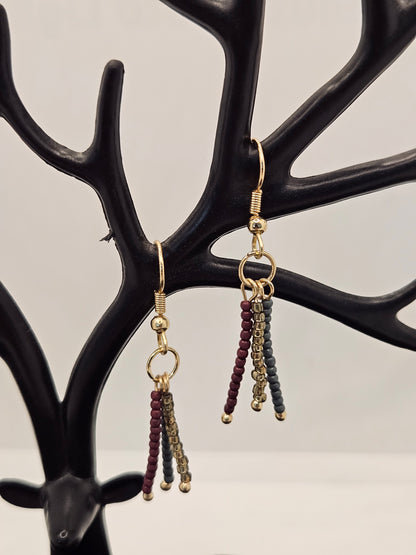 Red Multi-Strand Beaded Necklace with Tassel Earrings