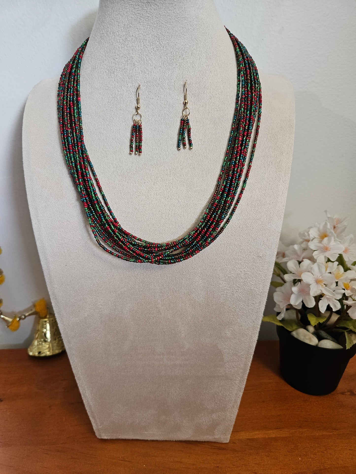 Saanvi Festive Ember Layered Beaded Necklace Set