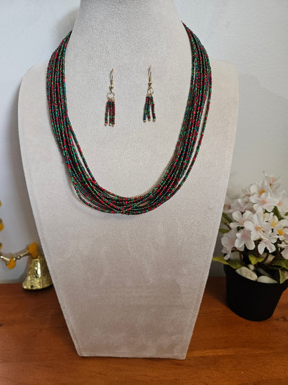 Saanvi Festive Ember Layered Beaded Necklace Set