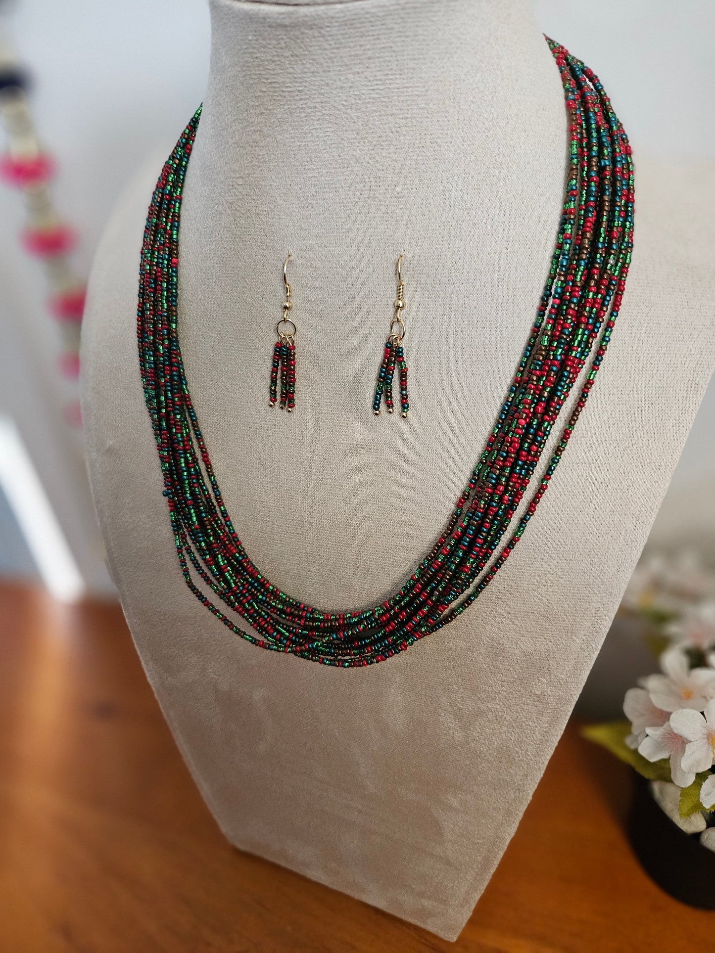 Saanvi Festive Ember Layered Beaded Necklace Set