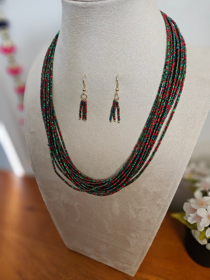 Saanvi Festive Ember Layered Beaded Necklace Set