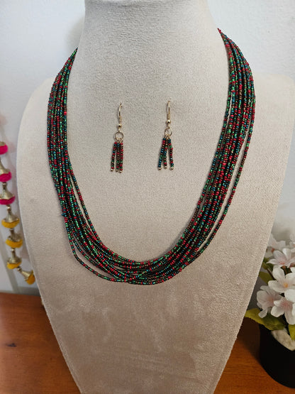 Saanvi Festive Ember Layered Beaded Necklace Set