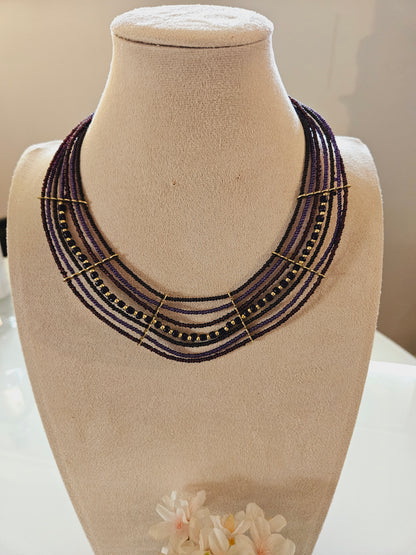 Artisan Cascade Multi-Strand Necklace – Purple & Brown