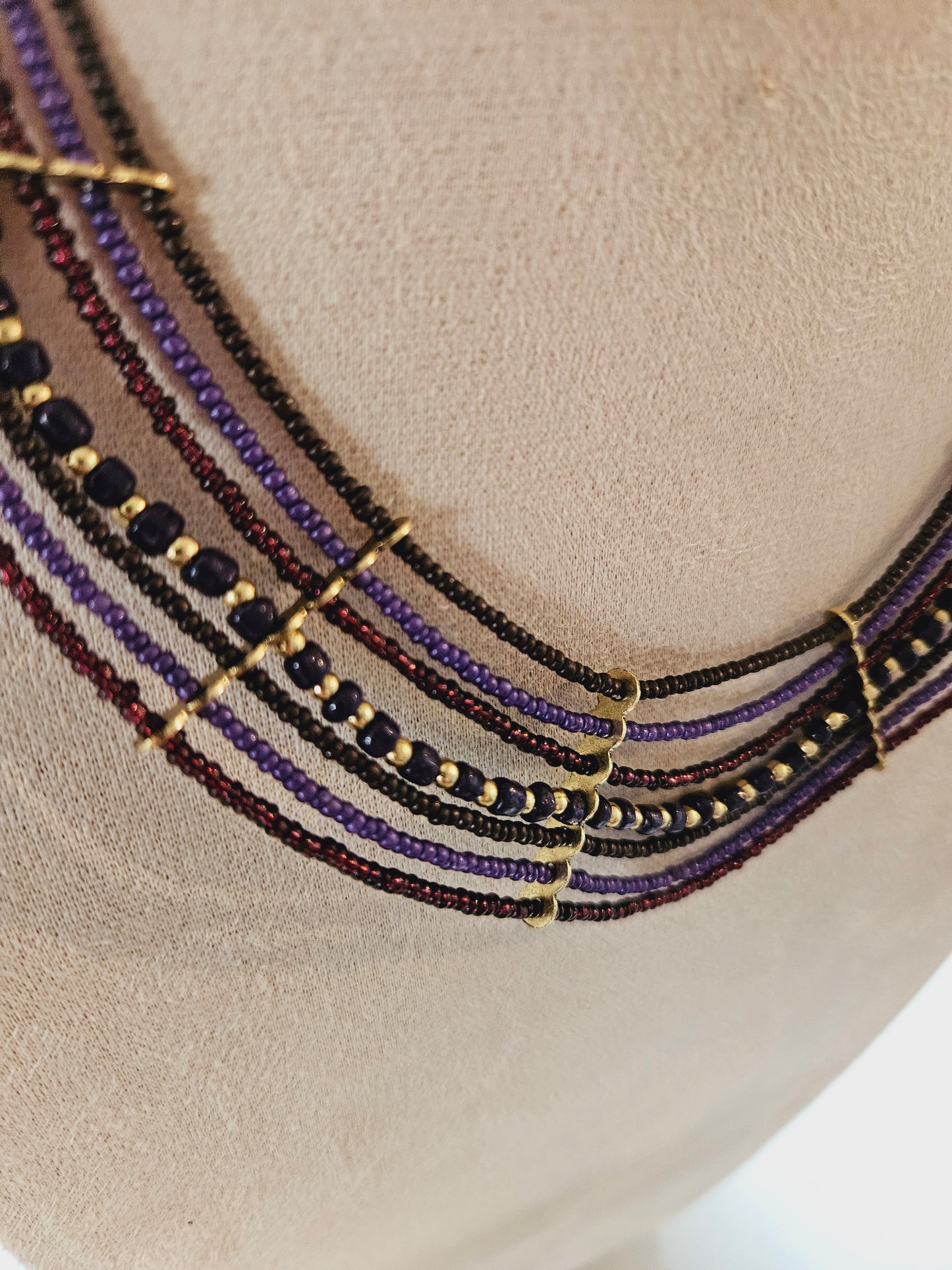 Artisan Cascade Multi-Strand Necklace – Purple & Brown