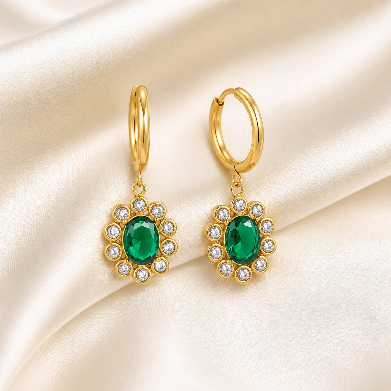 Emerald Bloom Hoop Earrings