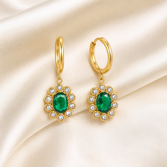 Emerald Bloom Hoop Earrings