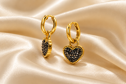 Noir Amour Heart Drop Earrings