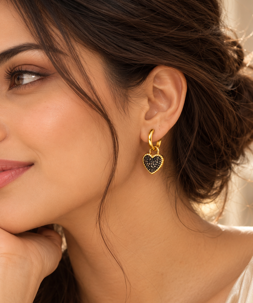 Noir Amour Heart Drop Earrings