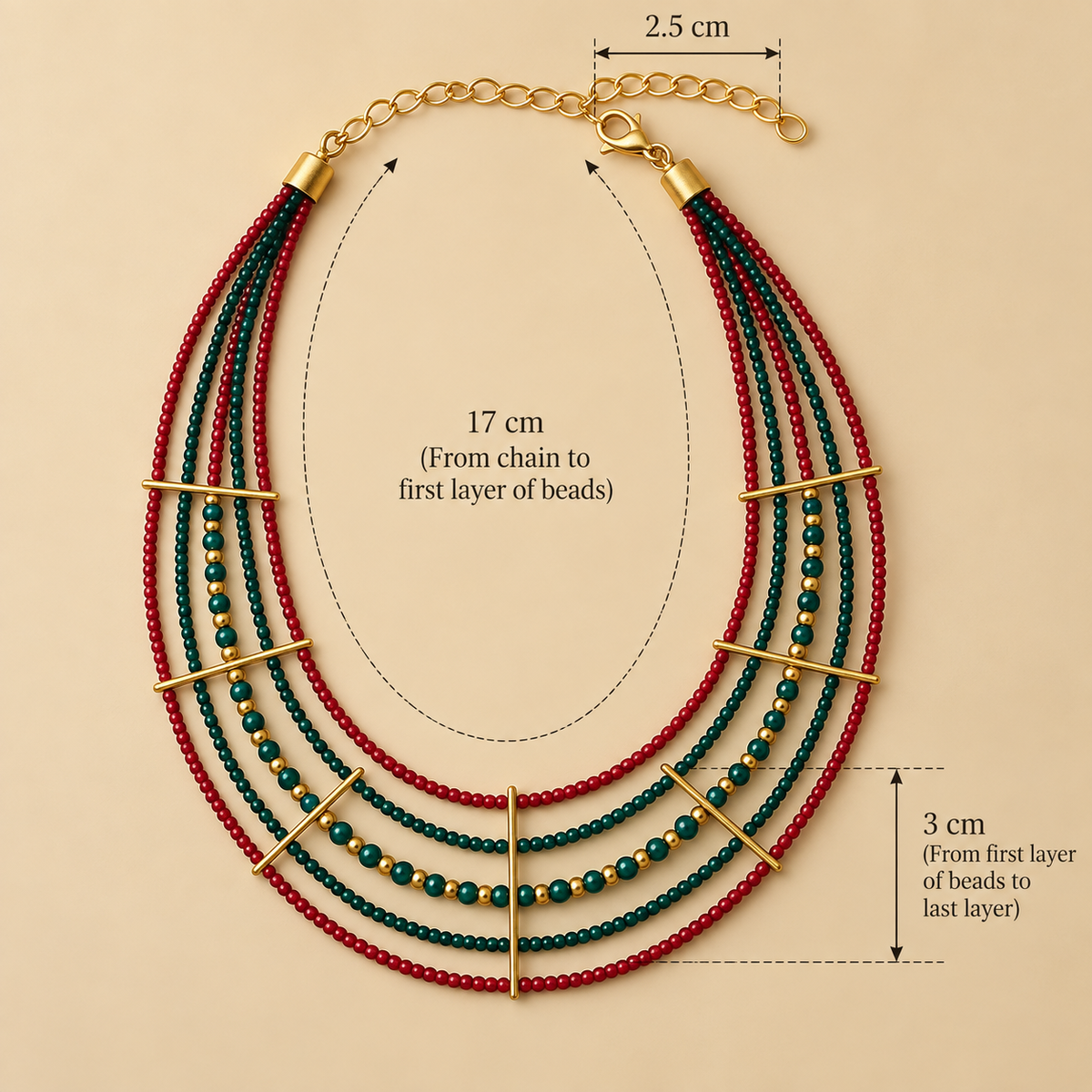 Artisan Cascade Multi-Strand Necklace Set – Red & Teal