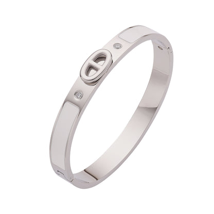 Icon Lock Enamel Bangle – Silver