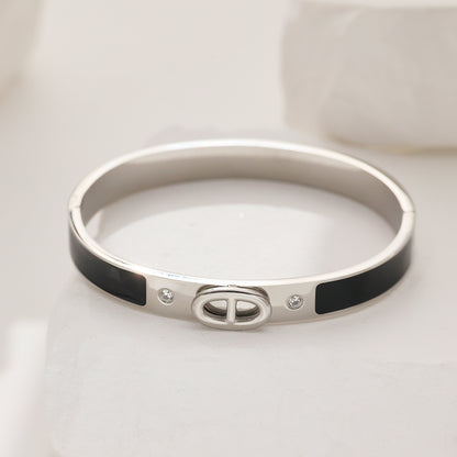 Icon Lock Enamel Bangle – Silver