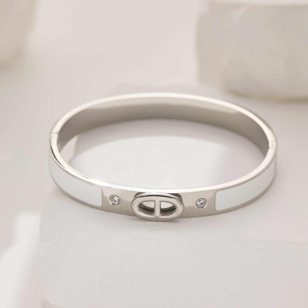 Icon Lock Enamel Bangle – Silver
