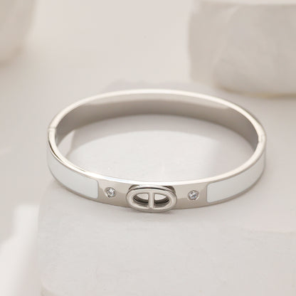 Icon Lock Enamel Bangle – Silver