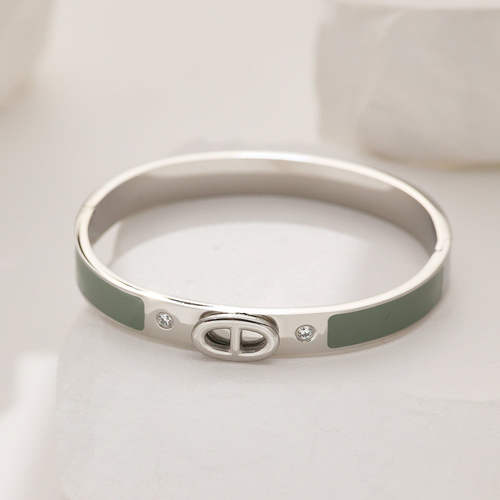 Icon Lock Enamel Bangle – Silver