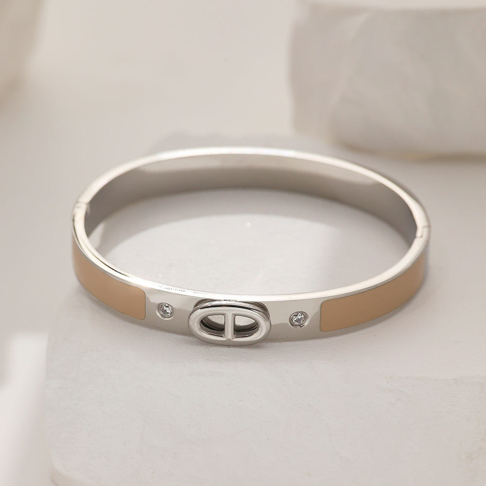 Icon Lock Enamel Bangle – Silver