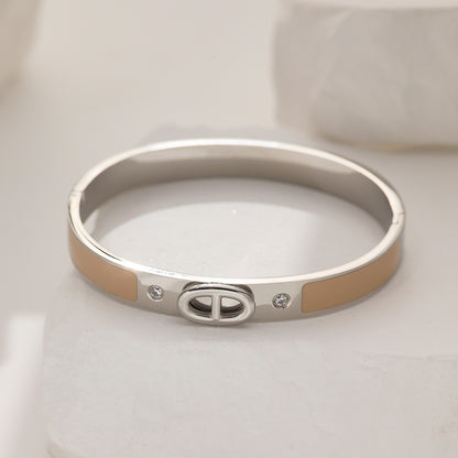 Icon Lock Enamel Bangle – Silver