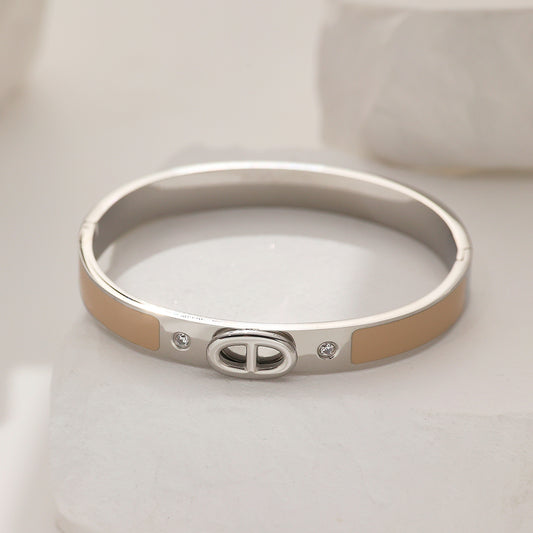 Icon Lock Enamel Bangle – Silver