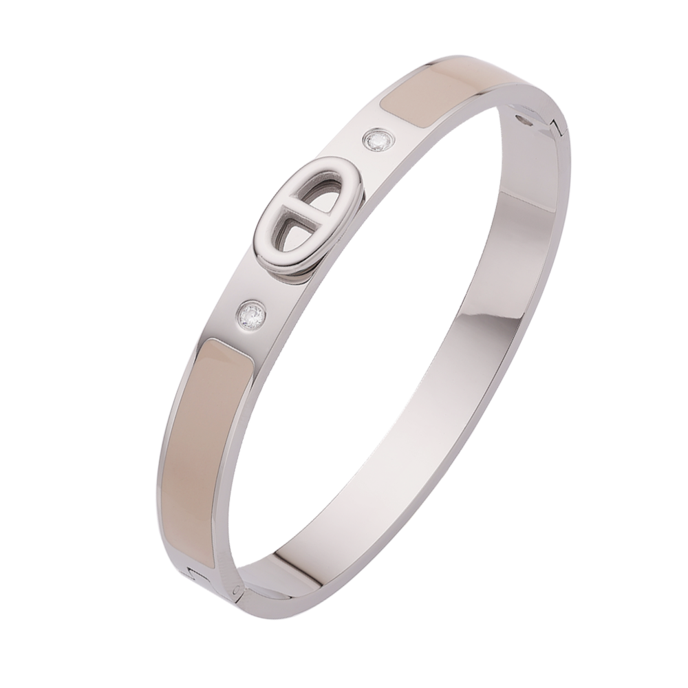 Icon Lock Enamel Bangle – Silver
