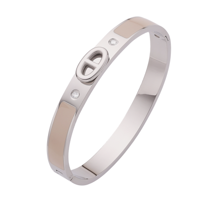 Icon Lock Enamel Bangle – Silver