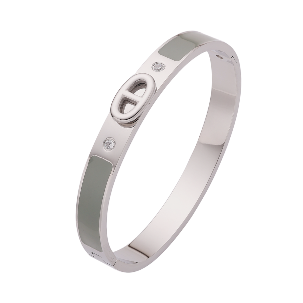 Icon Lock Enamel Bangle – Silver