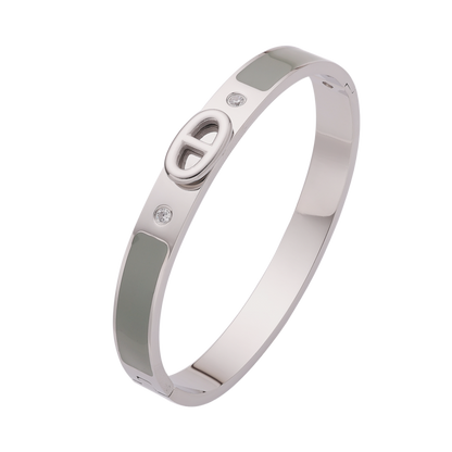 Icon Lock Enamel Bangle – Silver