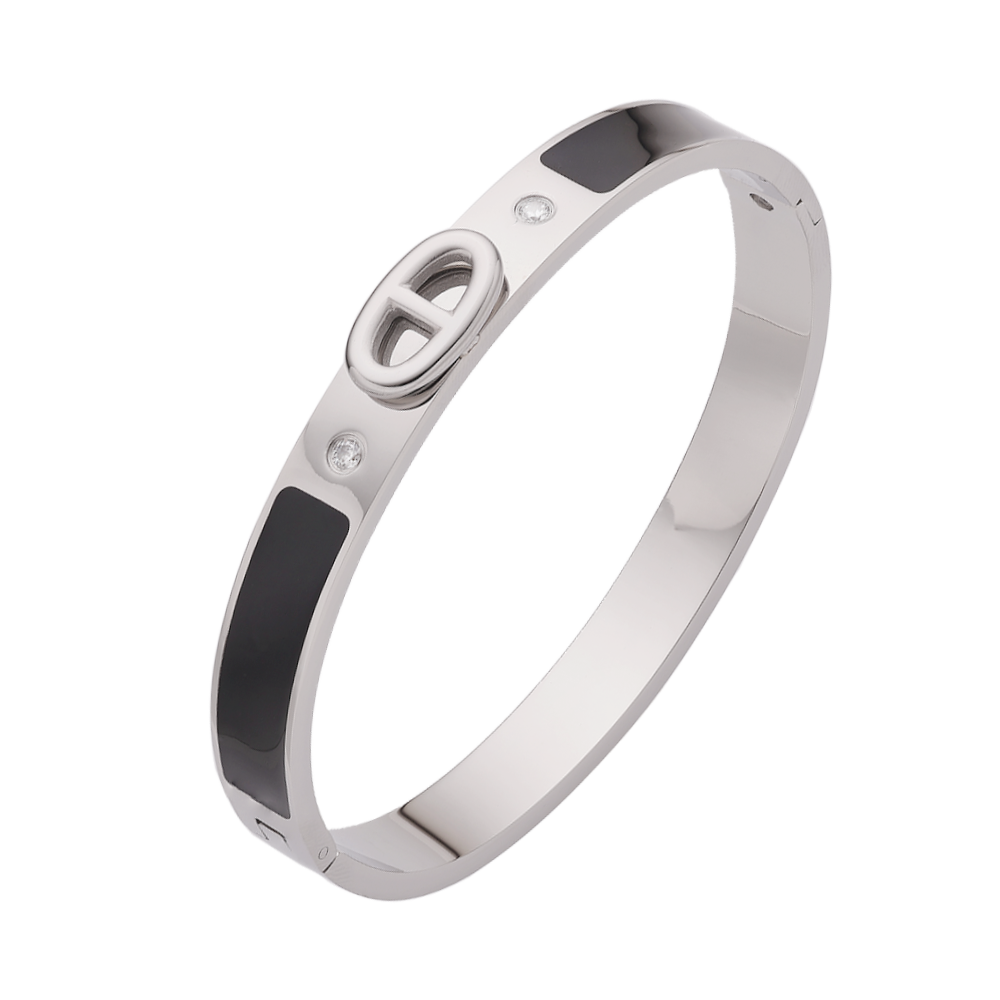Icon Lock Enamel Bangle – Silver
