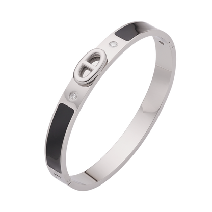 Icon Lock Enamel Bangle – Silver