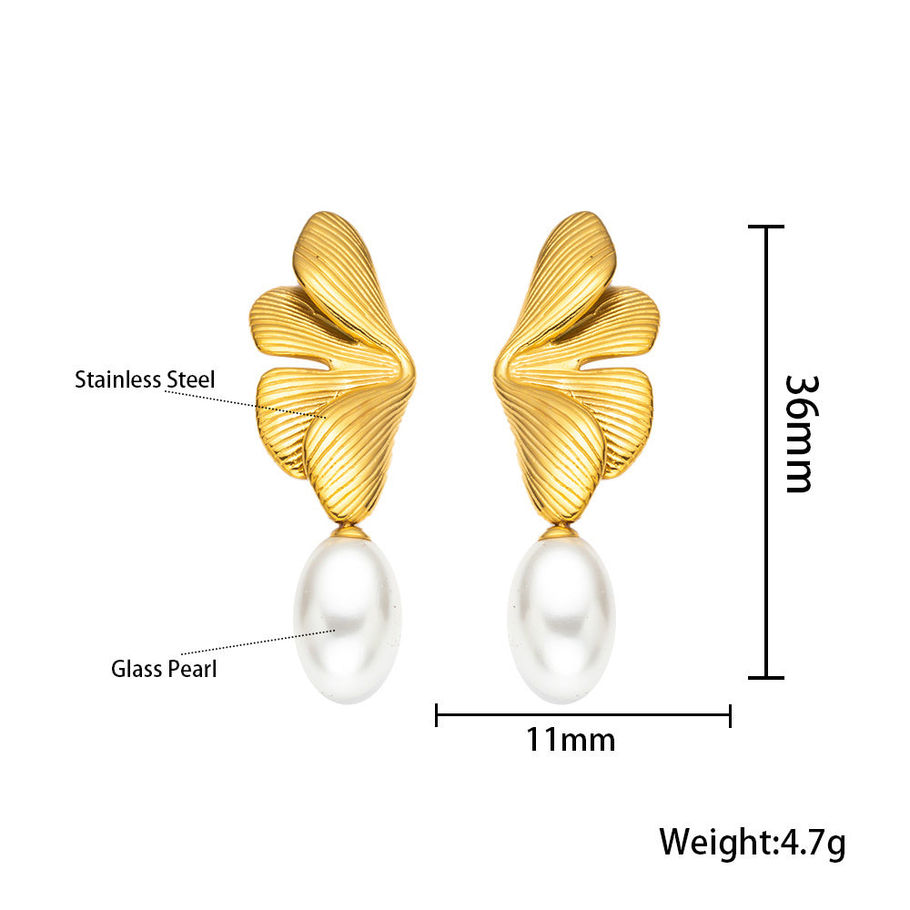 Golden Petal Pearl Drop Earrings