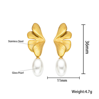 Golden Petal Pearl Drop Earrings