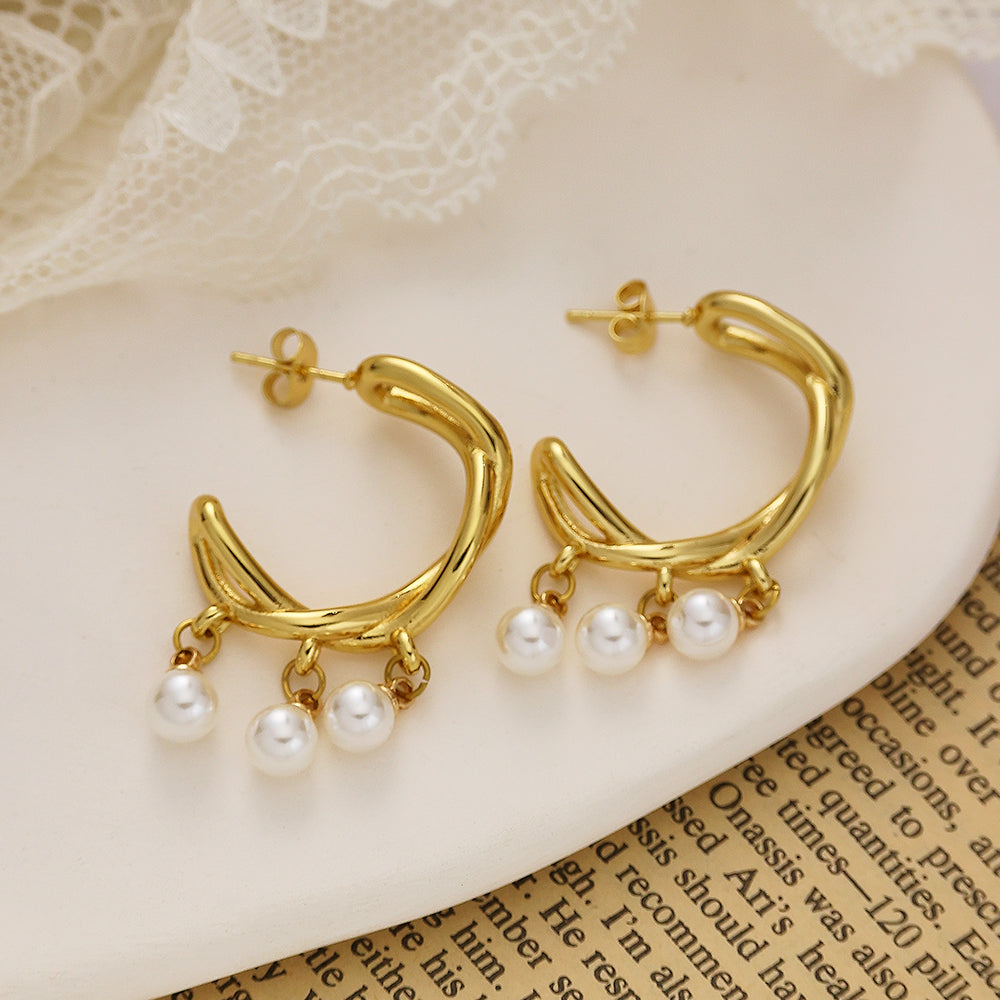 Celeste Pearl Charm Hoop Earrings