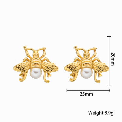 Honeybee Pearl Gold Stud Earrings