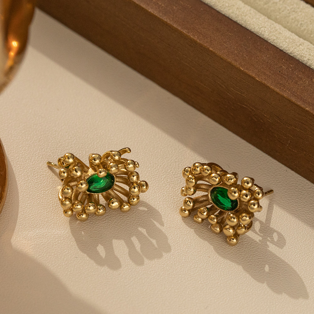 Aurora Emerald Burst Stud Earrings