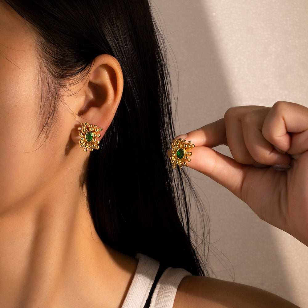 Aurora Emerald Burst Stud Earrings