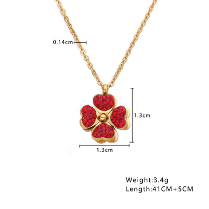 Ruby Clover Zircon Pendant Necklace