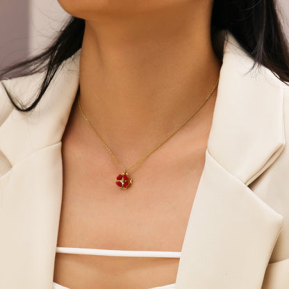 Ruby Clover Zircon Pendant Necklace