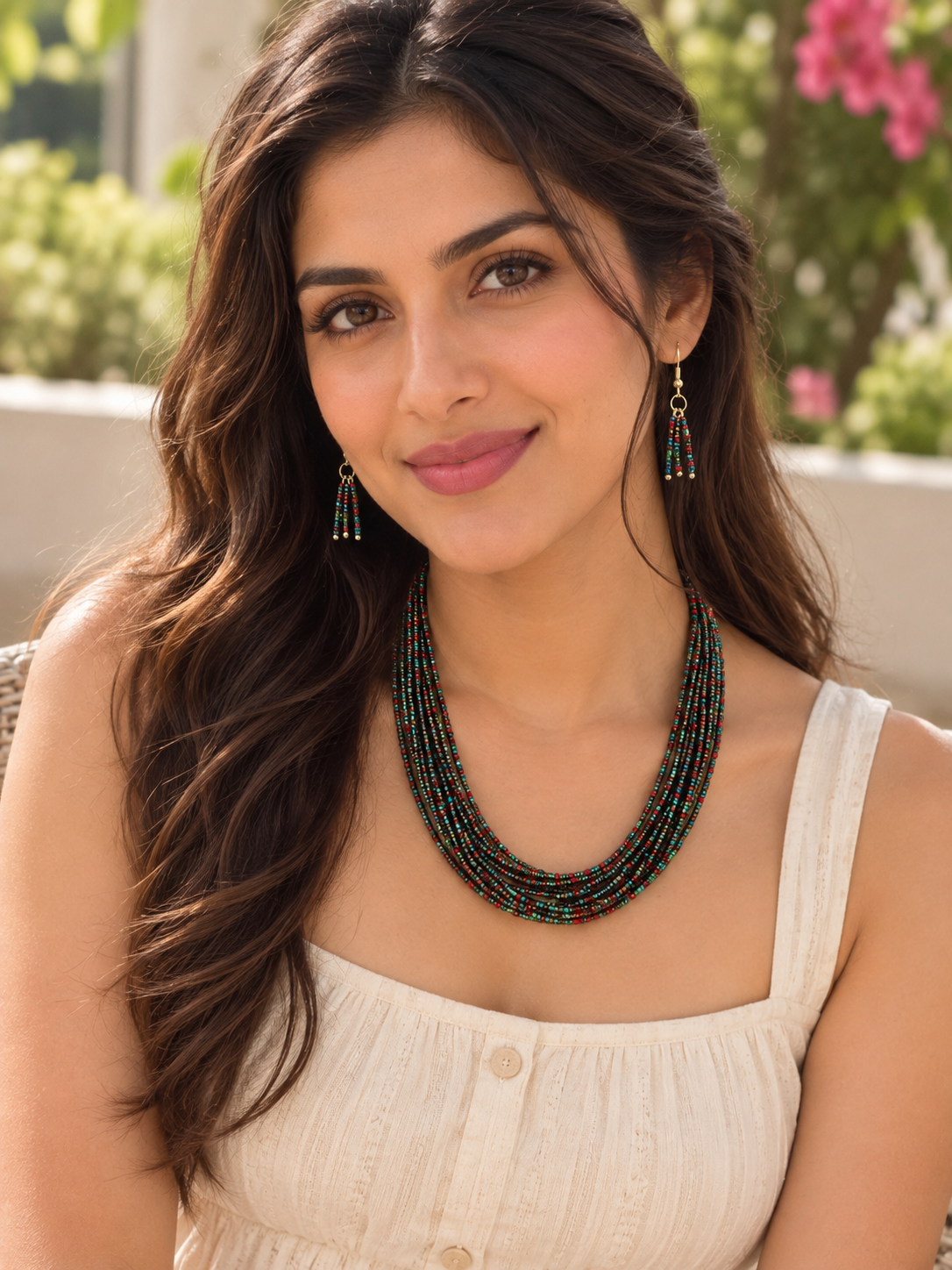 Saanvi Festive Ember Layered Beaded Necklace Set