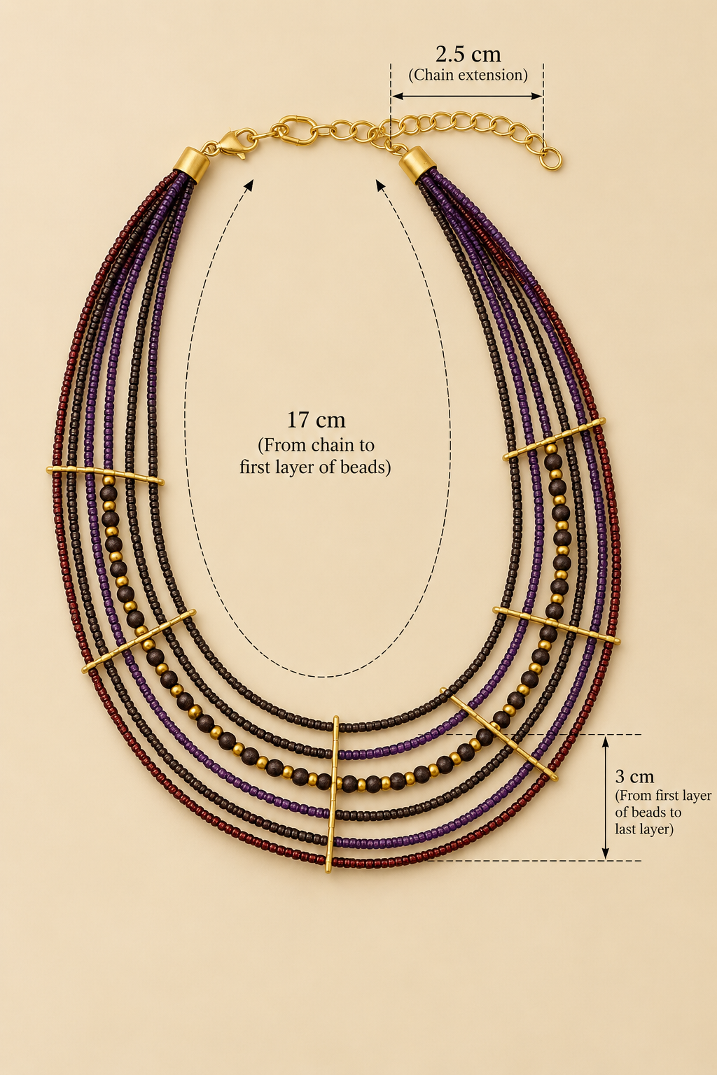 Artisan Cascade Multi-Strand Necklace – Purple & Brown