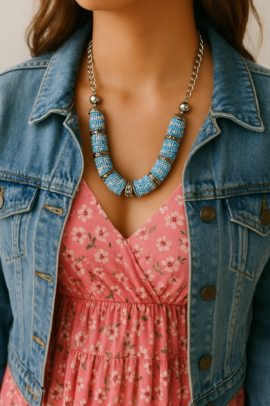 Blue Mosaic Handcrafted Beaded Necklace