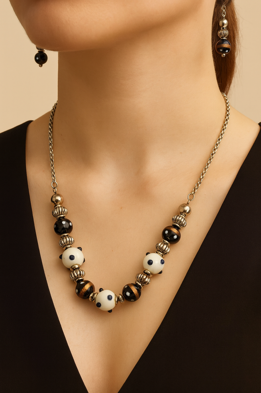 Navy & White Glass Bead Jewellery Set
