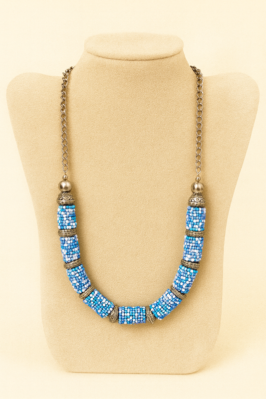 Blue Mosaic Handcrafted Beaded Necklace