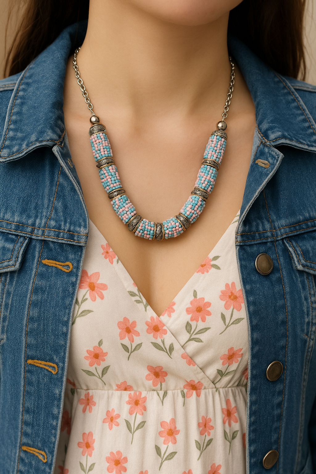 Blue Mosaic Handcrafted Beaded Necklace