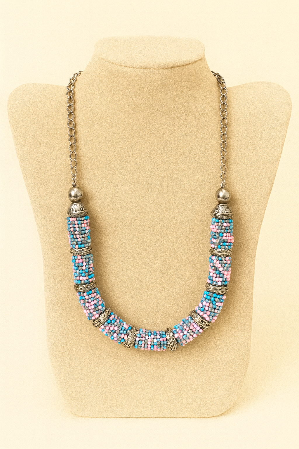 Blue Mosaic Handcrafted Beaded Necklace