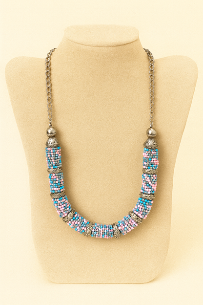 Blue Mosaic Handcrafted Beaded Necklace