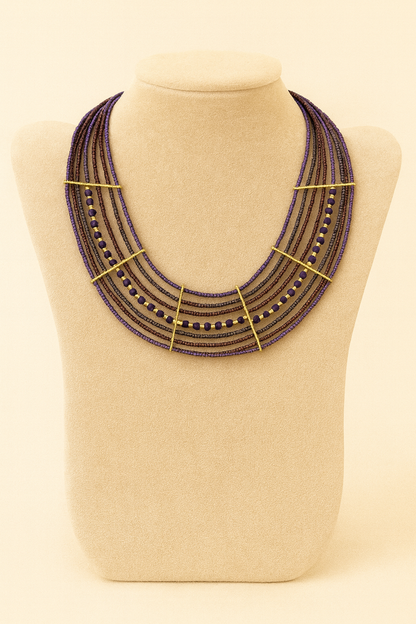 Red & Teal Multi-Strand Beaded Statement Necklace